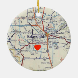 Vintage Map of Bakersfield California Ceramic Tree Decoration