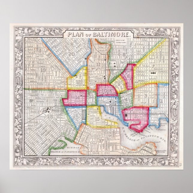 Vintage Map of Baltimore, 1860 Poster (Front)