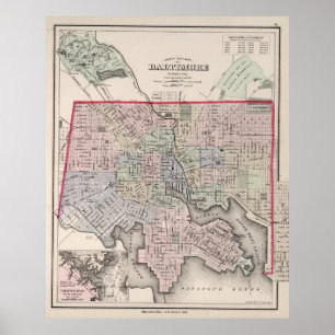 Vintage Map of Baltimore MD (1876) Poster