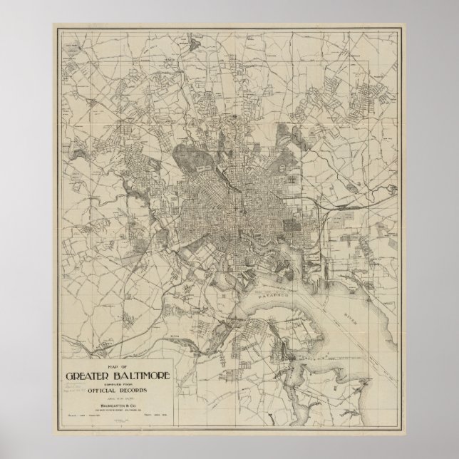Vintage Map of Baltimore MD (1919) Poster (Front)
