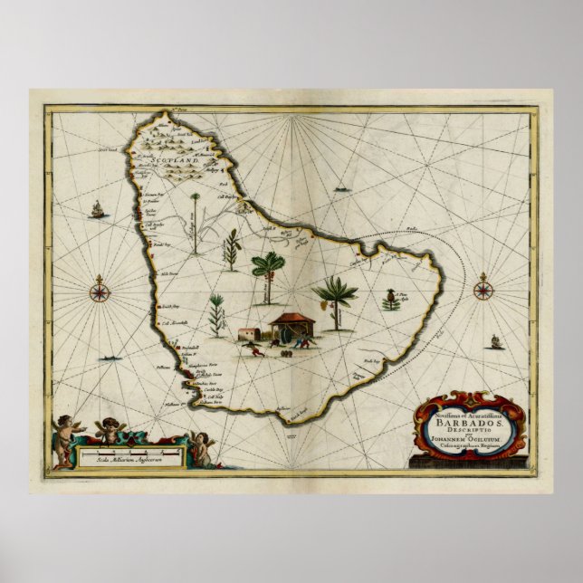 Vintage Map of Barbados (1672) Poster (Front)