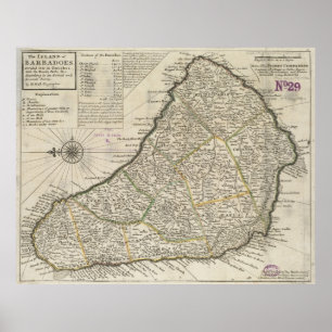Vintage Map of Barbados (1736) Poster