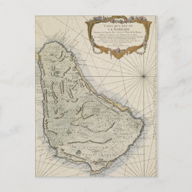 Vintage Map of Barbados (1758) Postcard (Front)