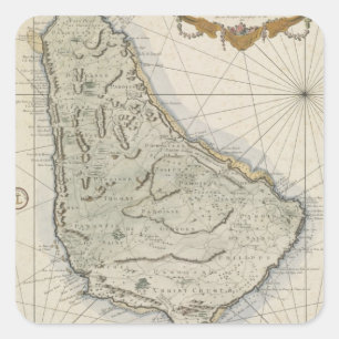 Vintage Map of Barbados (1758) Square Sticker