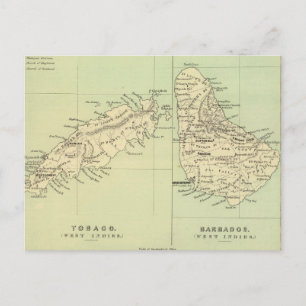 Vintage Map of Barbados and Tobago (1853) Postcard