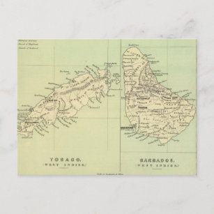 Vintage Map of Barbados and Tobago (1853) Postcard