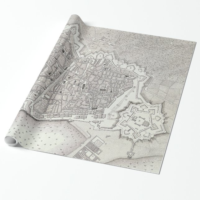 Vintage Map of Barcelona Spain (1806) Wrapping Paper (Unrolled)