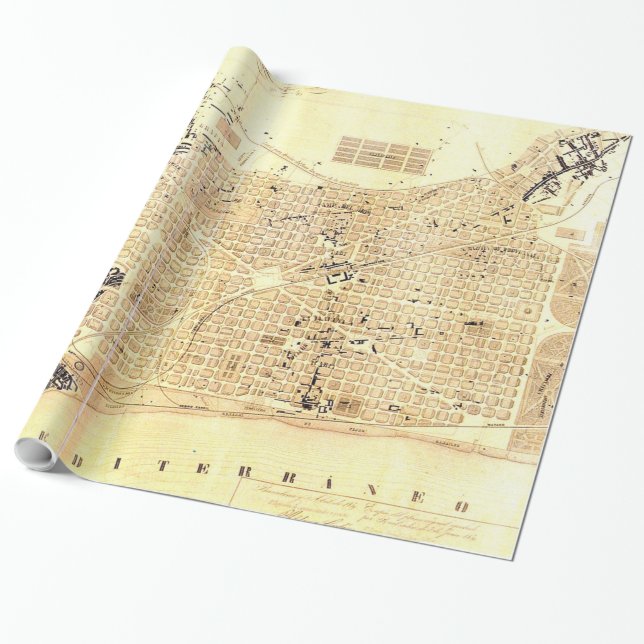 Vintage Map of Barcelona Spain (1859) Wrapping Paper (Unrolled)