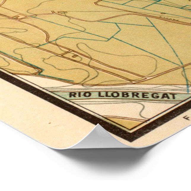 Vintage Map of Barcelona Spain (1919) Poster (Corner)