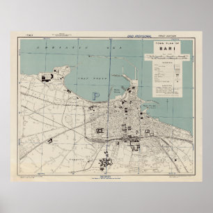 Vintage Map of Bari Italy (1943) Poster
