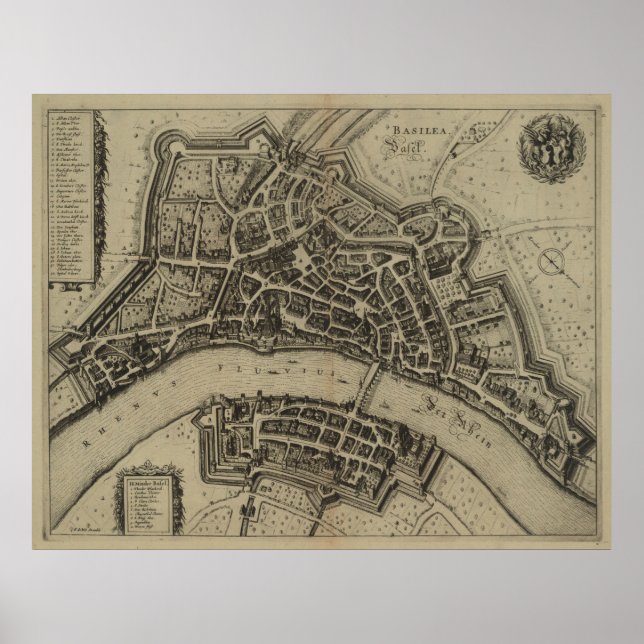 Vintage Map of Basel Switzerland (1657) Poster (Front)