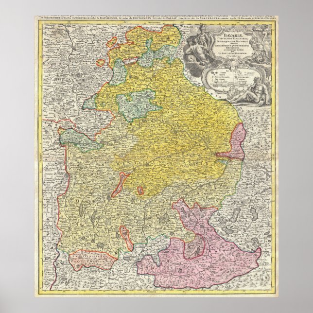 Vintage Map of Bavaria Germany (1728) Poster (Front)