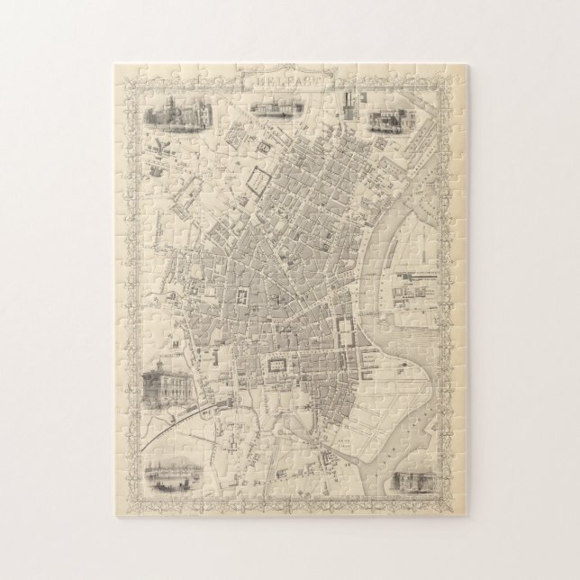 Vintage Map of Belfast Ireland (1851) Jigsaw Puzzle (Vertical)