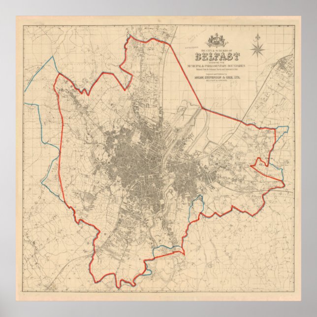 Vintage Map of Belfast Ireland (1913) Poster (Front)