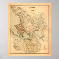 Vintage Map of Bergen Norway (1907)