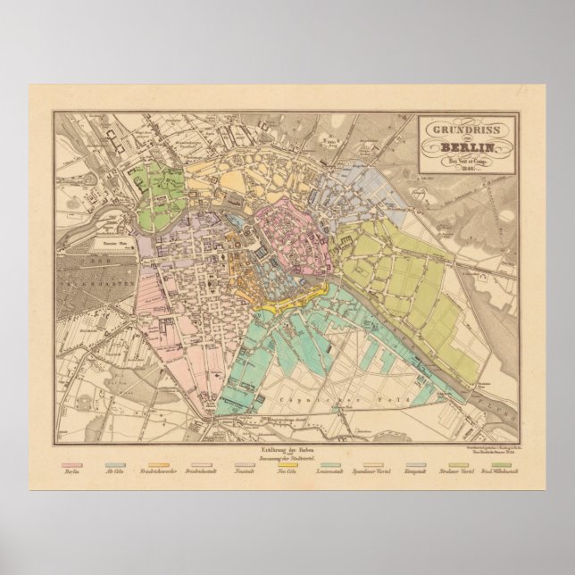 Vintage Map of Berlin Germany (1840) Poster (Front)