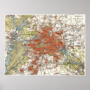 Vintage Map of Berlin Germany (1905) Poster