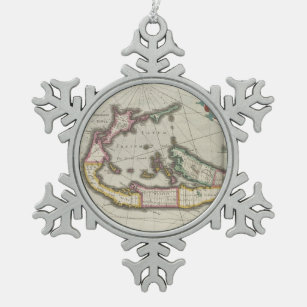 Vintage Map of Bermuda (1638) Snowflake Pewter Christmas Ornament