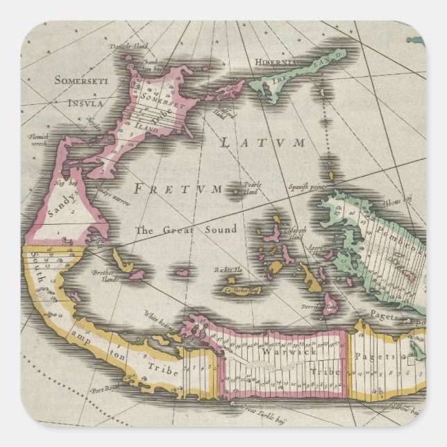 Vintage Map of Bermuda (1638) Square Sticker (Front)