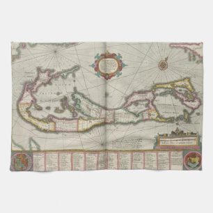 Vintage Map of Bermuda (1638) Tea Towel