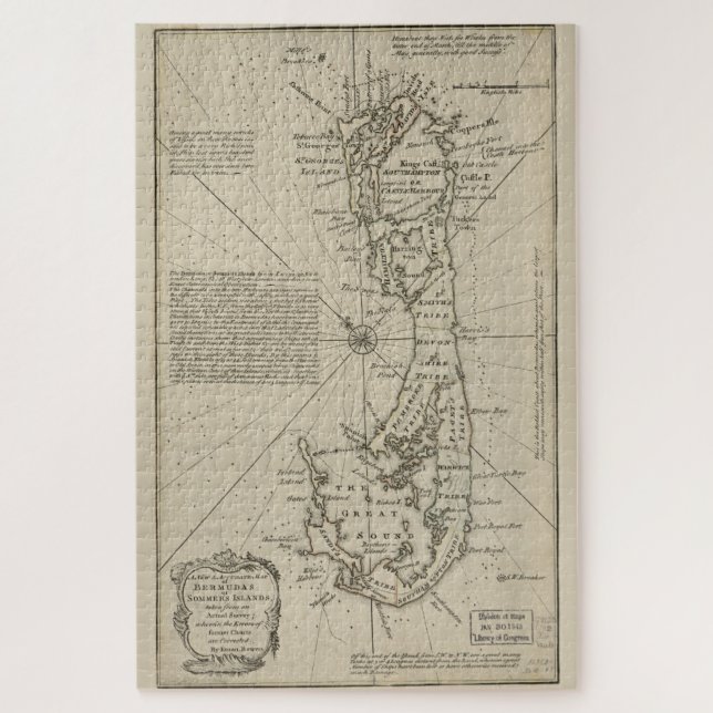 Vintage Map of Bermuda (1752) Jigsaw Puzzle (Vertical)