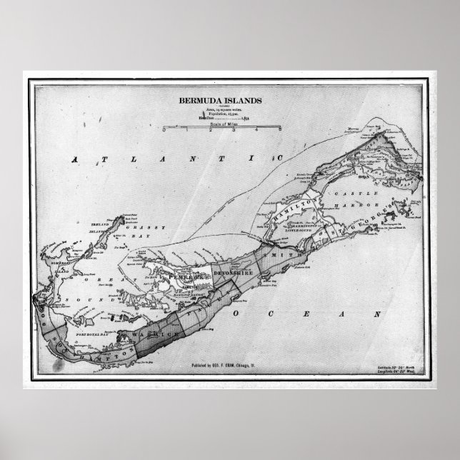 Vintage Map of Bermuda (1901) BW Poster (Front)