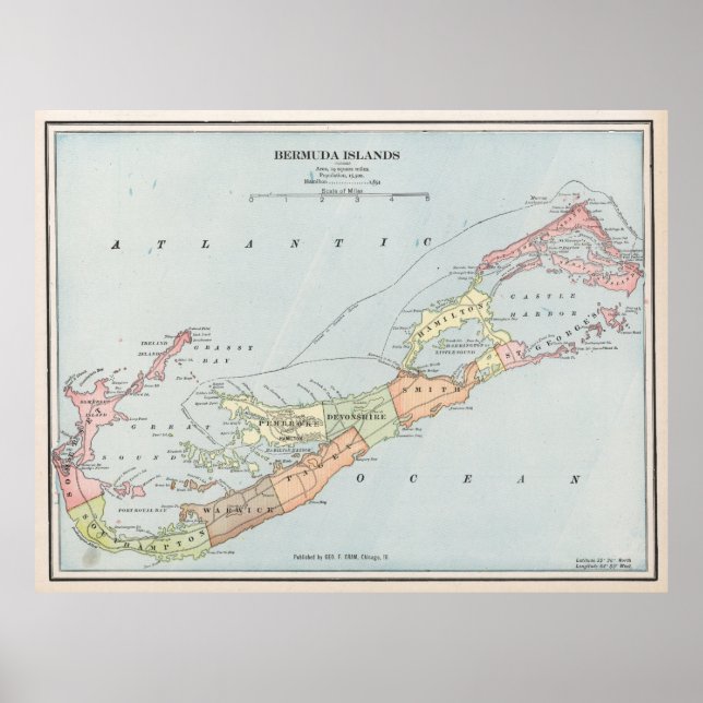 Vintage Map of Bermuda (1901) Poster (Front)