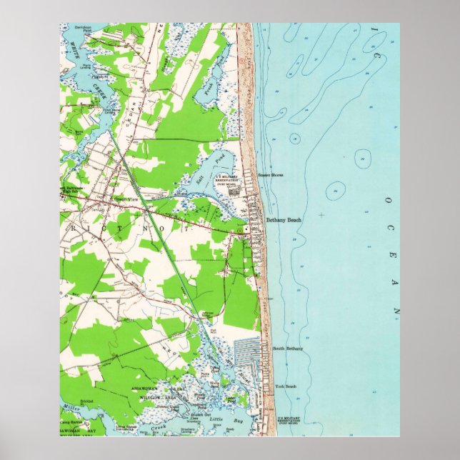 Vintage Map of Bethany Beach Delaware (1954) Poster (Front)