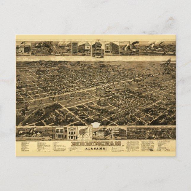 Vintage Map of Birmingham, Alabama (1885) Postcard (Front)