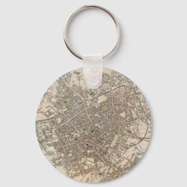 Vintage Map of Birmingham England (1839) Key Ring (Front)