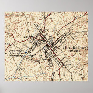 Vintage Map of Blacksburg Virginia (1932) Poster