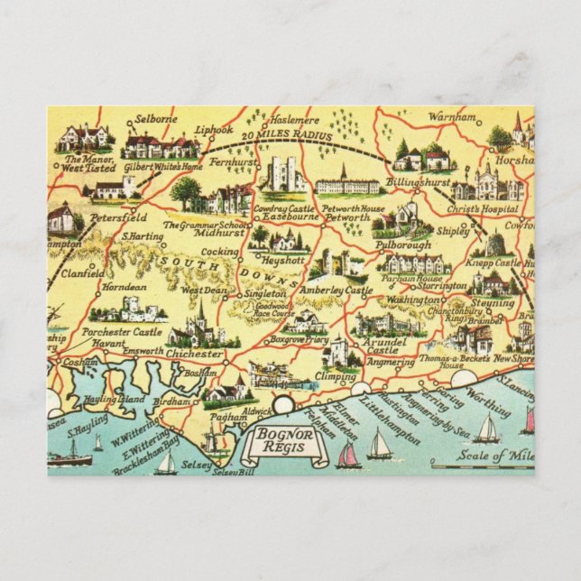 Vintage Map of Bognor England Mug Postcard (Front)