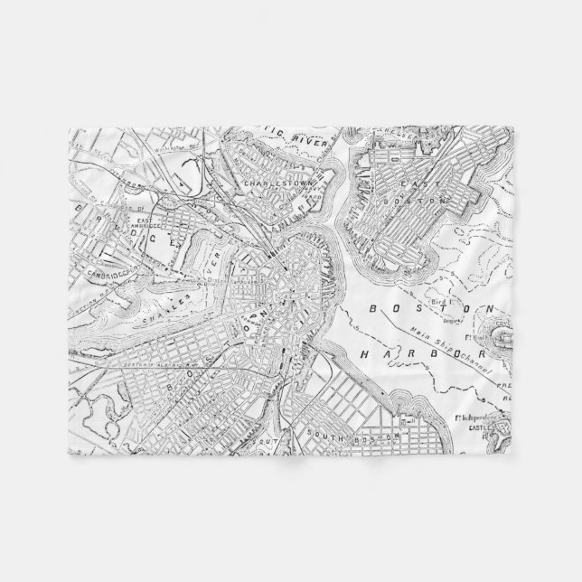 Vintage Map of Boston (1878) Fleece Blanket (Front (Horizontal))