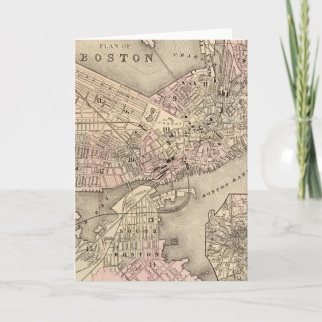 Vintage Map of Boston (1880) Card (Front)