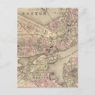 Vintage Map of Boston (1880) Postcard