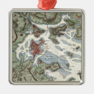 Vintage Map of Boston Harbour (1807) Metal Tree Decoration