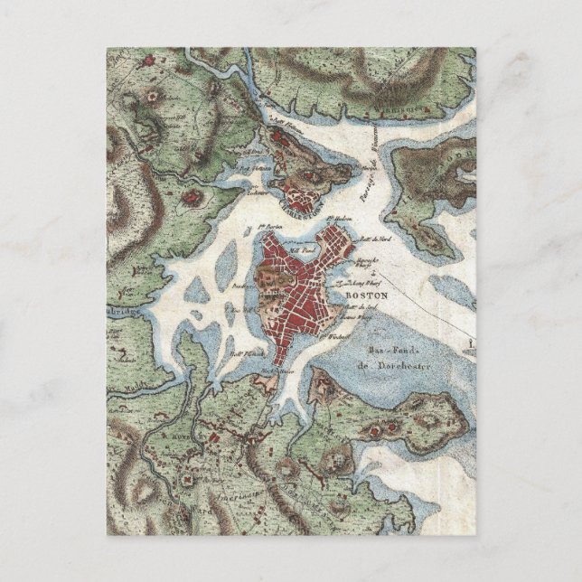 Vintage Map of Boston Harbour (1807) Postcard (Front)