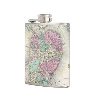 Vintage Map of Boston Harbour (1857) Hip Flask