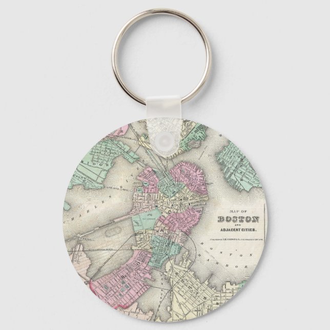 Vintage Map of Boston Harbour (1857) Key Ring (Front)