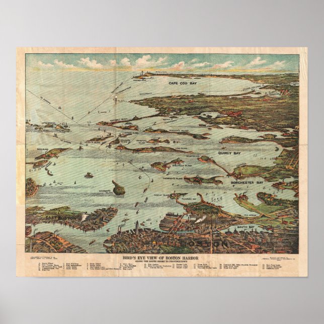 Vintage Map of Boston Harbour Poster (Front)