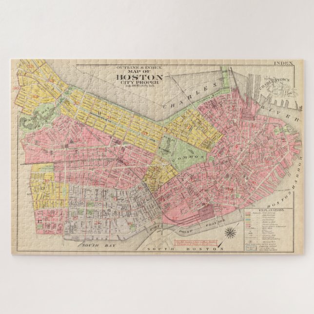 Vintage Map of Boston MA (1876) Jigsaw Puzzle (Horizontal)