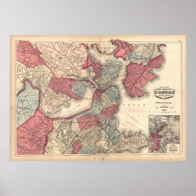 Vintage Map of Boston Massachusetts (1871) Poster (Front)