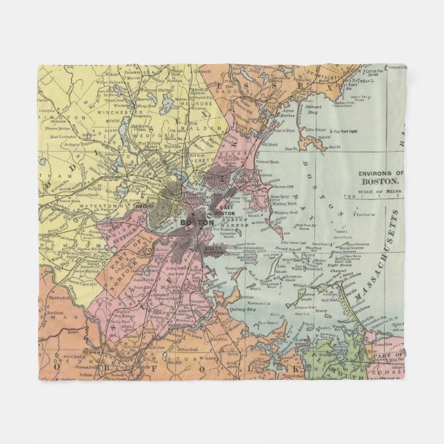 Vintage Map of Boston Massachusetts (1903) Fleece Blanket (Front (Horizontal))