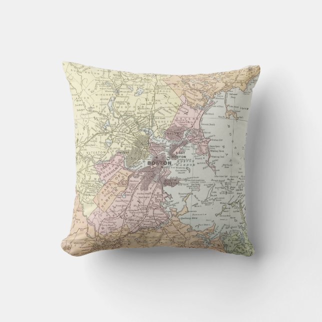 Vintage Map of Boston Massachusetts (1903) Pale Cushion (Front)
