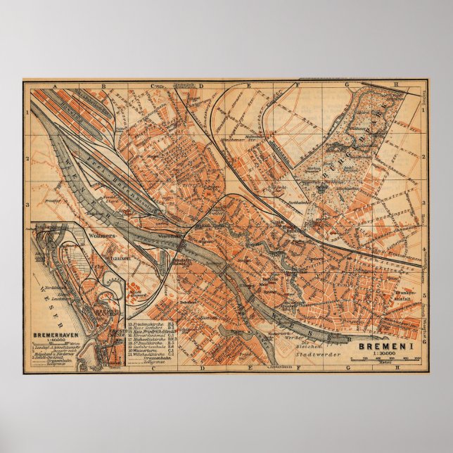 Vintage Map of Bremen Germany (1910) Poster (Front)