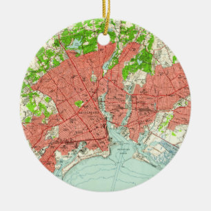 Vintage Map of Bridgeport Connecticut (1951) Ceramic Tree Decoration