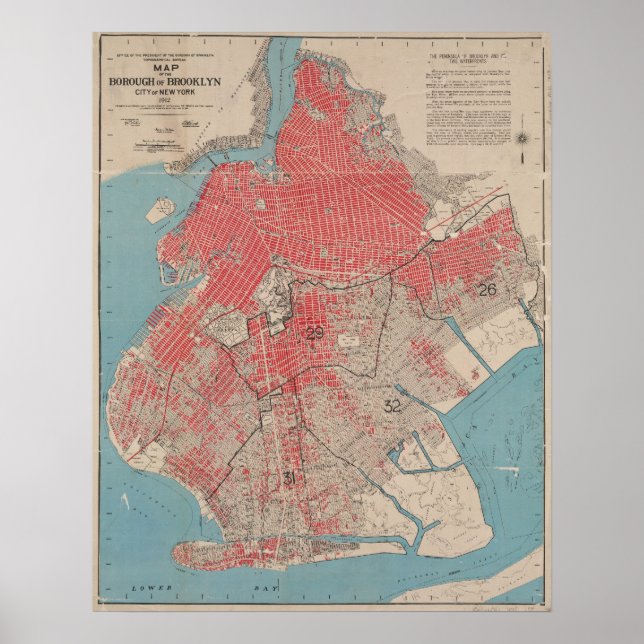 Vintage Map of Brooklyn, New York Poster (Front)