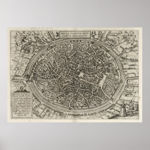 Vintage Map of Bruges Belgium (1612) Poster