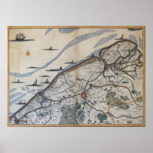 Vintage Map of Bruges Belgium (17th Century) Poster