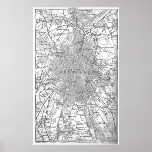 Vintage Map of Brussels Belgium (1905) Poster